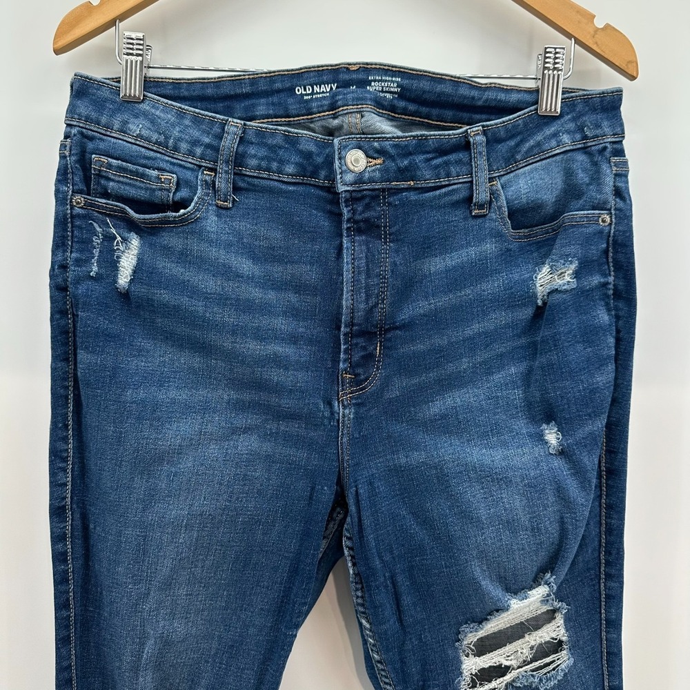 Old Navy Rockstar Super Skinny Jeans Womens 14 Blue High Rise Stretch Distressed